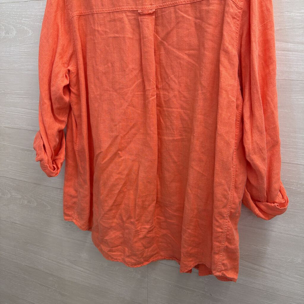 Chicos Orange 100% Linen Long Sleeve Button Down Top 3