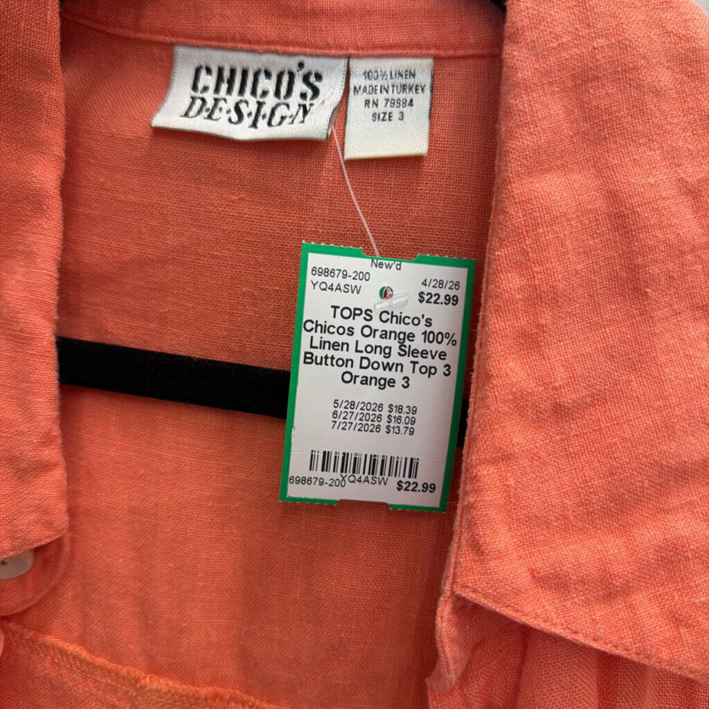 Chicos Orange 100% Linen Long Sleeve Button Down Top 3