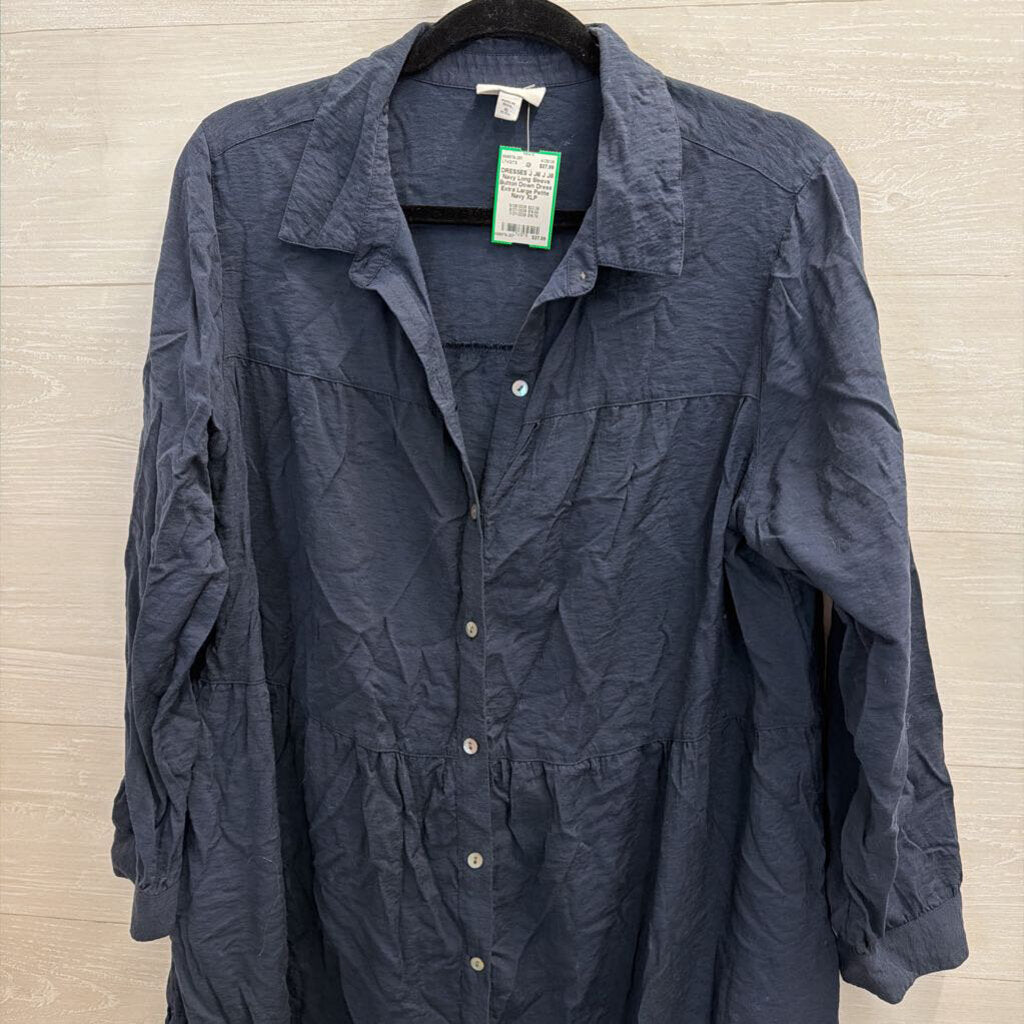 J Jill Navy Long Sleeve Button Down Dress Extra Large Petite