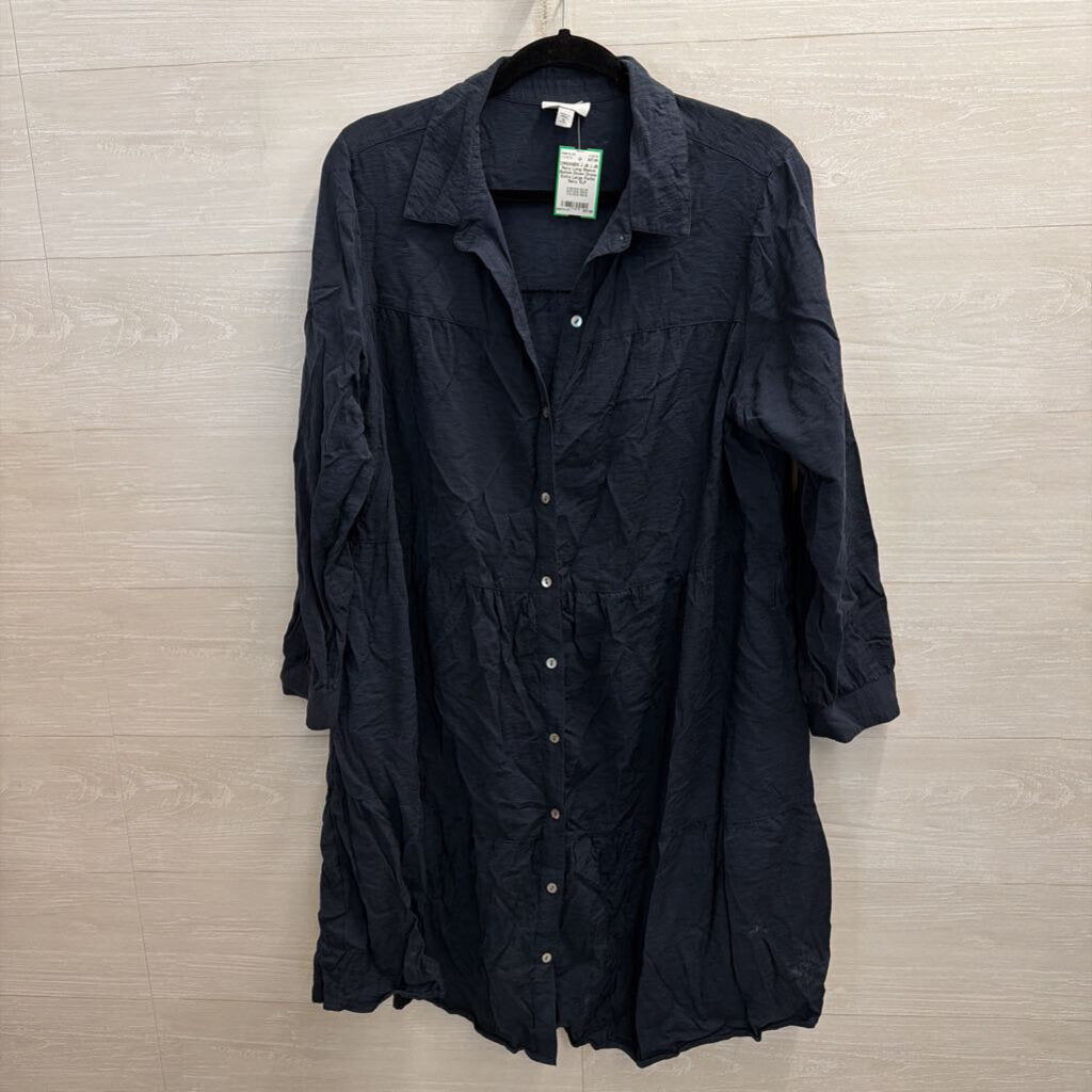 J Jill Navy Long Sleeve Button Down Dress Extra Large Petite