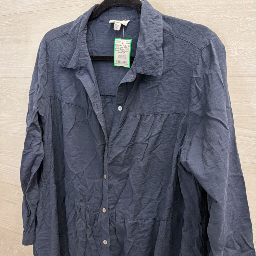 J Jill Navy Long Sleeve Button Down Dress Extra Large Petite