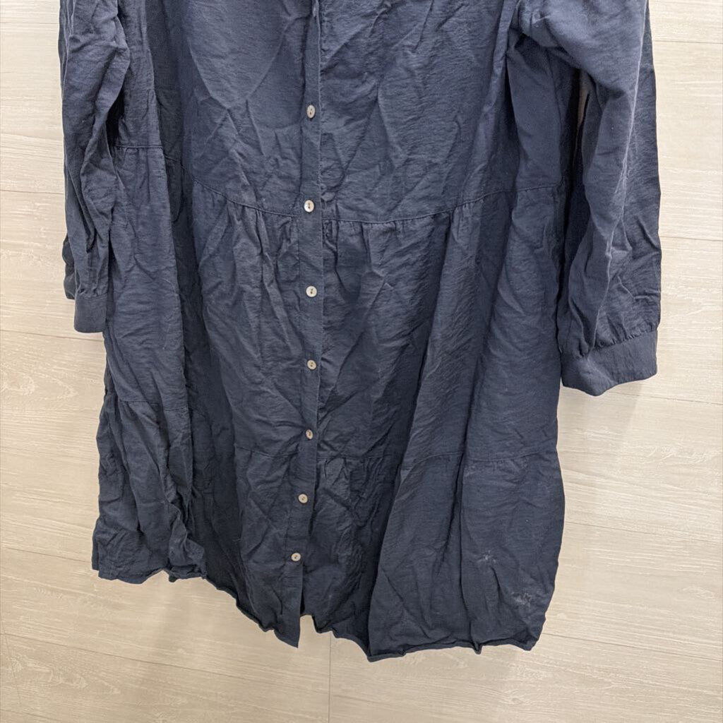 J Jill Navy Long Sleeve Button Down Dress Extra Large Petite