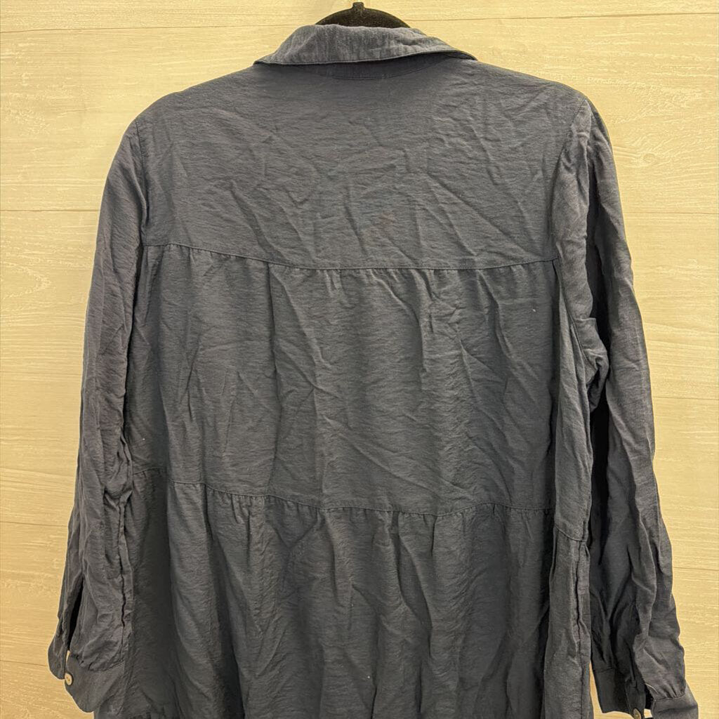 J Jill Navy Long Sleeve Button Down Dress Extra Large Petite