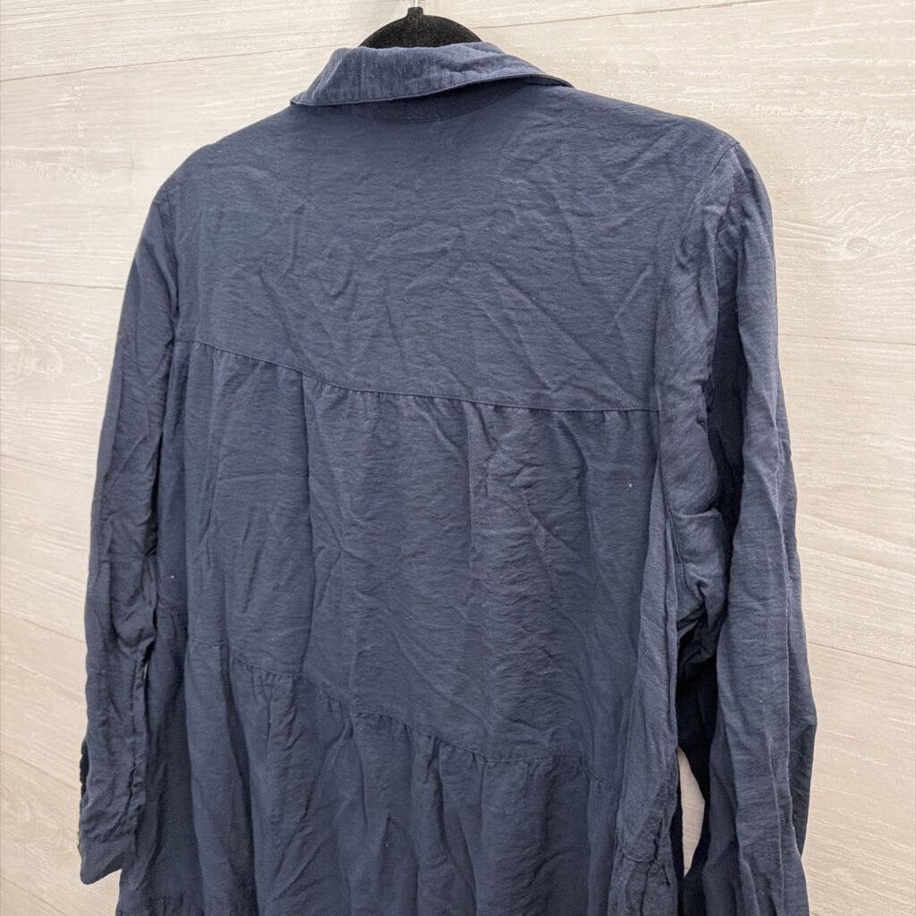 J Jill Navy Long Sleeve Button Down Dress Extra Large Petite
