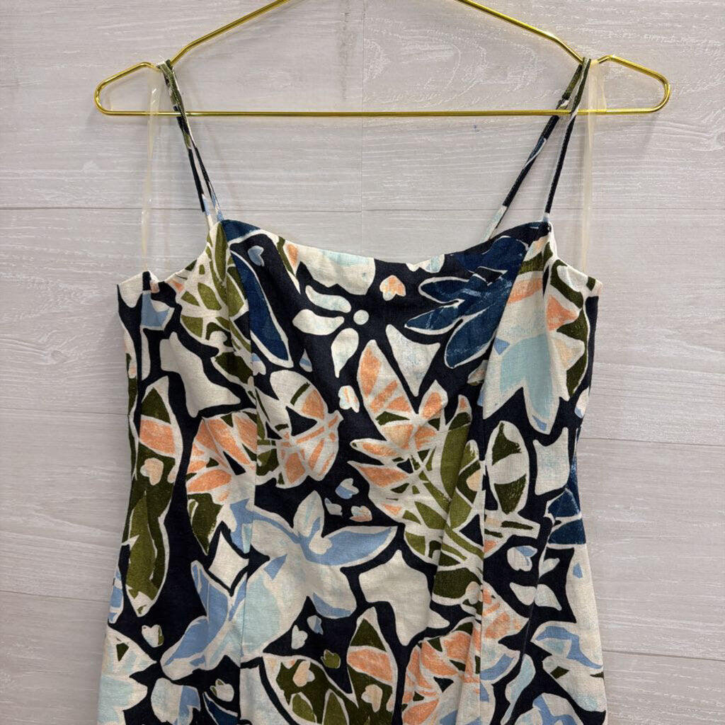 Lush Navy/ Multi Print Linen Blend Dress Large