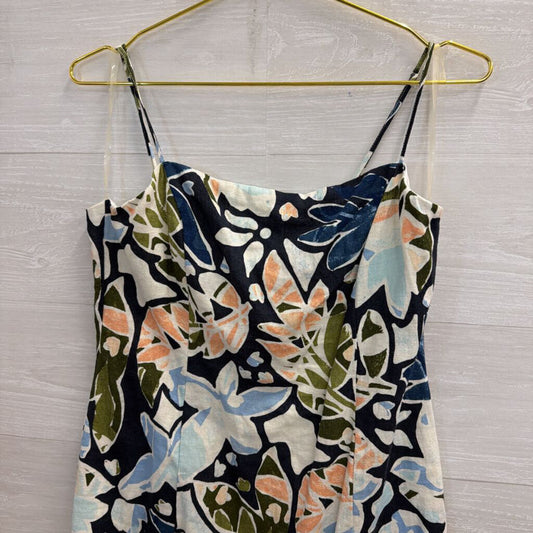 Lush Navy/ Multi Print Linen Blend Dress Large