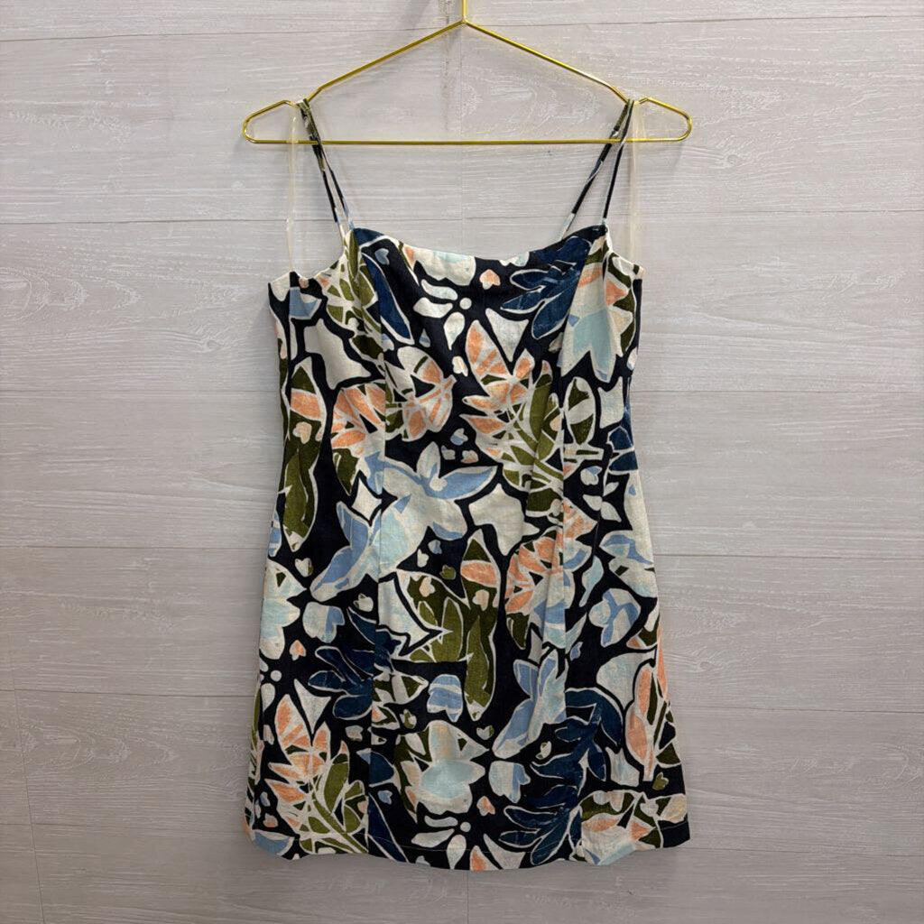 Lush Navy/ Multi Print Linen Blend Dress Large