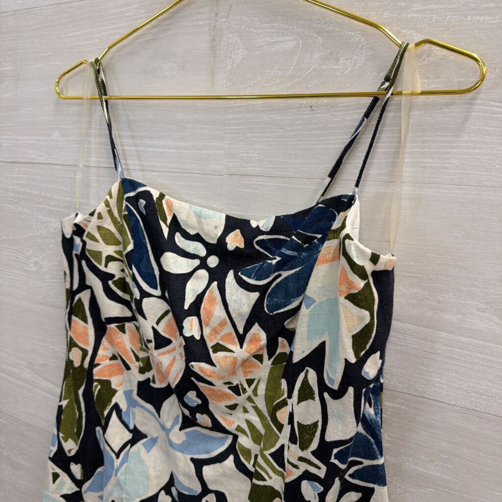 Lush Navy/ Multi Print Linen Blend Dress Large