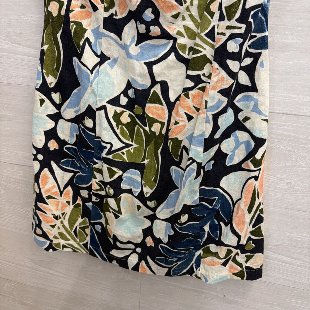 Lush Navy/ Multi Print Linen Blend Dress Large