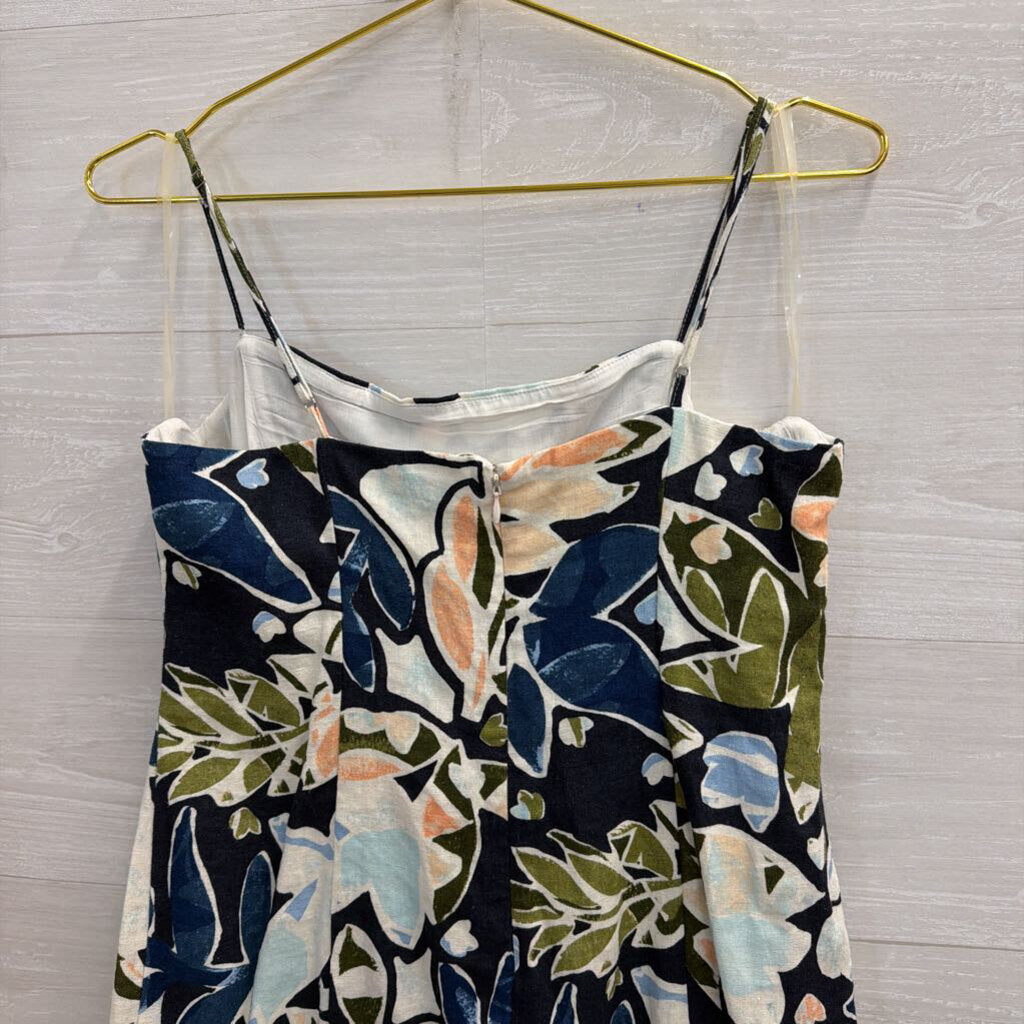 Lush Navy/ Multi Print Linen Blend Dress Large