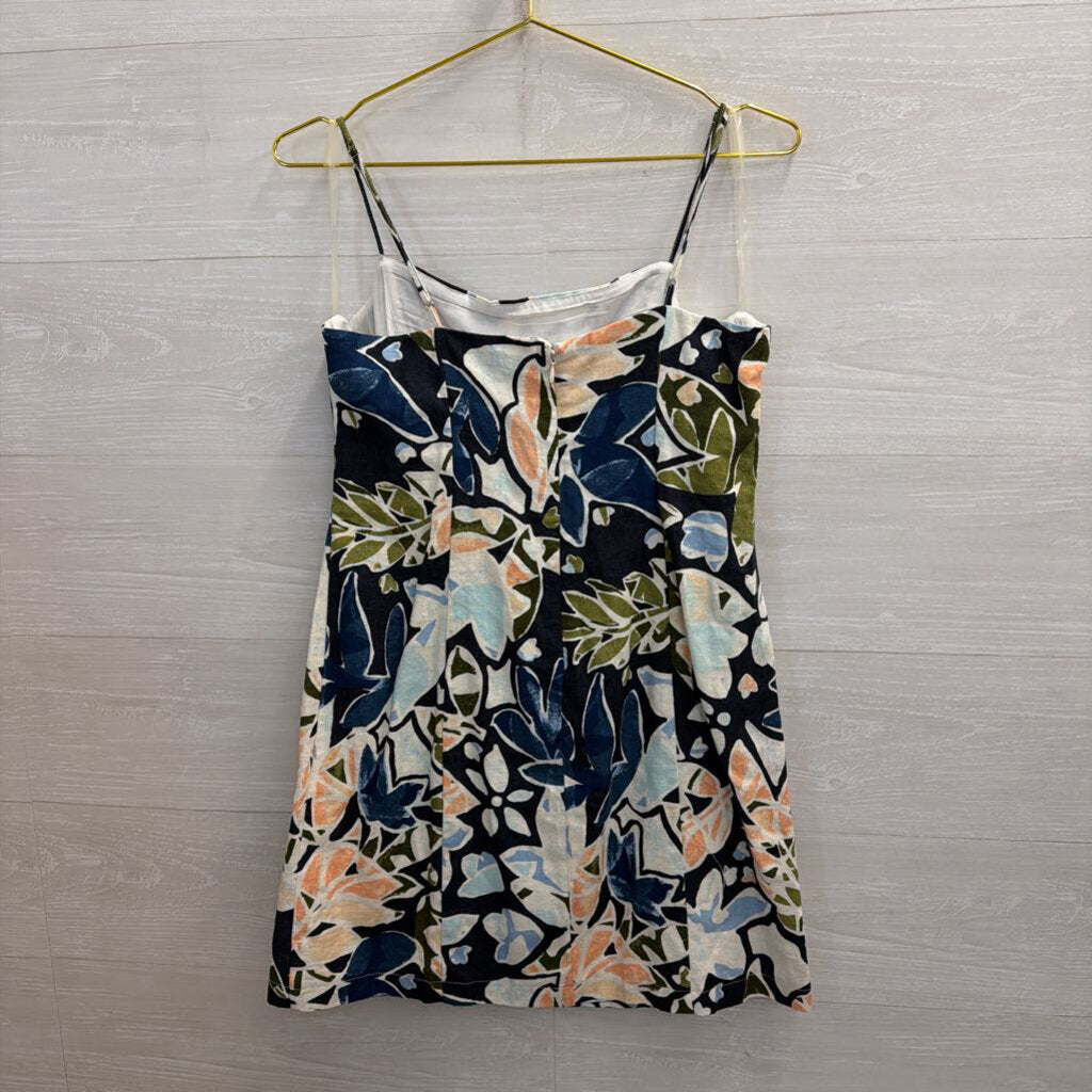 Lush Navy/ Multi Print Linen Blend Dress Large