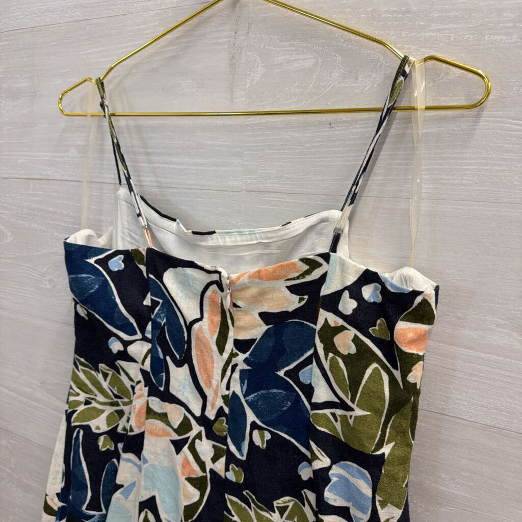 Lush Navy/ Multi Print Linen Blend Dress Large
