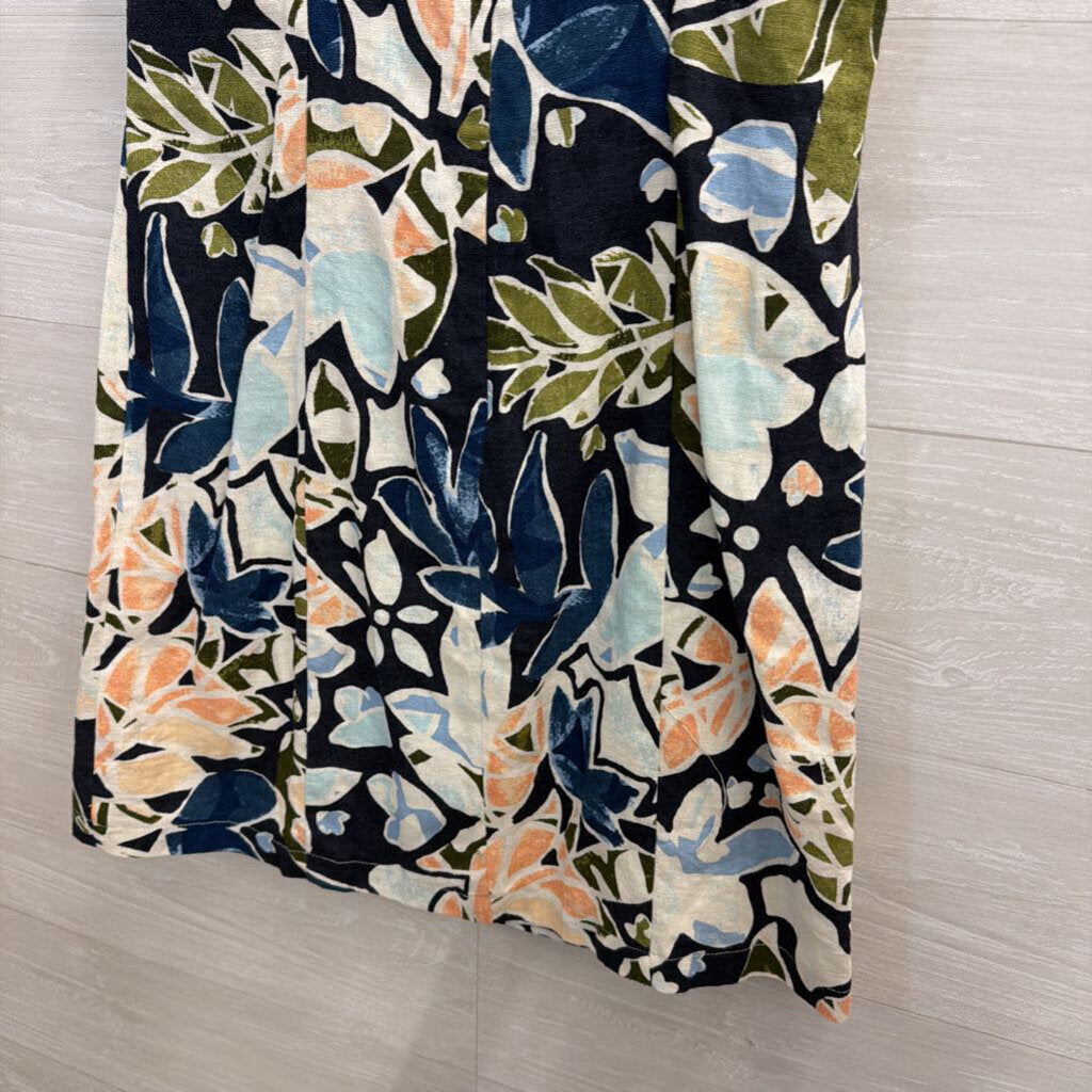 Lush Navy/ Multi Print Linen Blend Dress Large