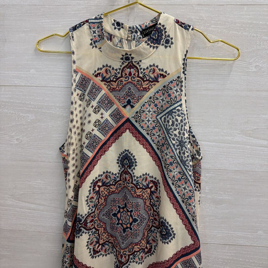 Living Doll White/ Multi Print High Neck Sleeveless Dress Large