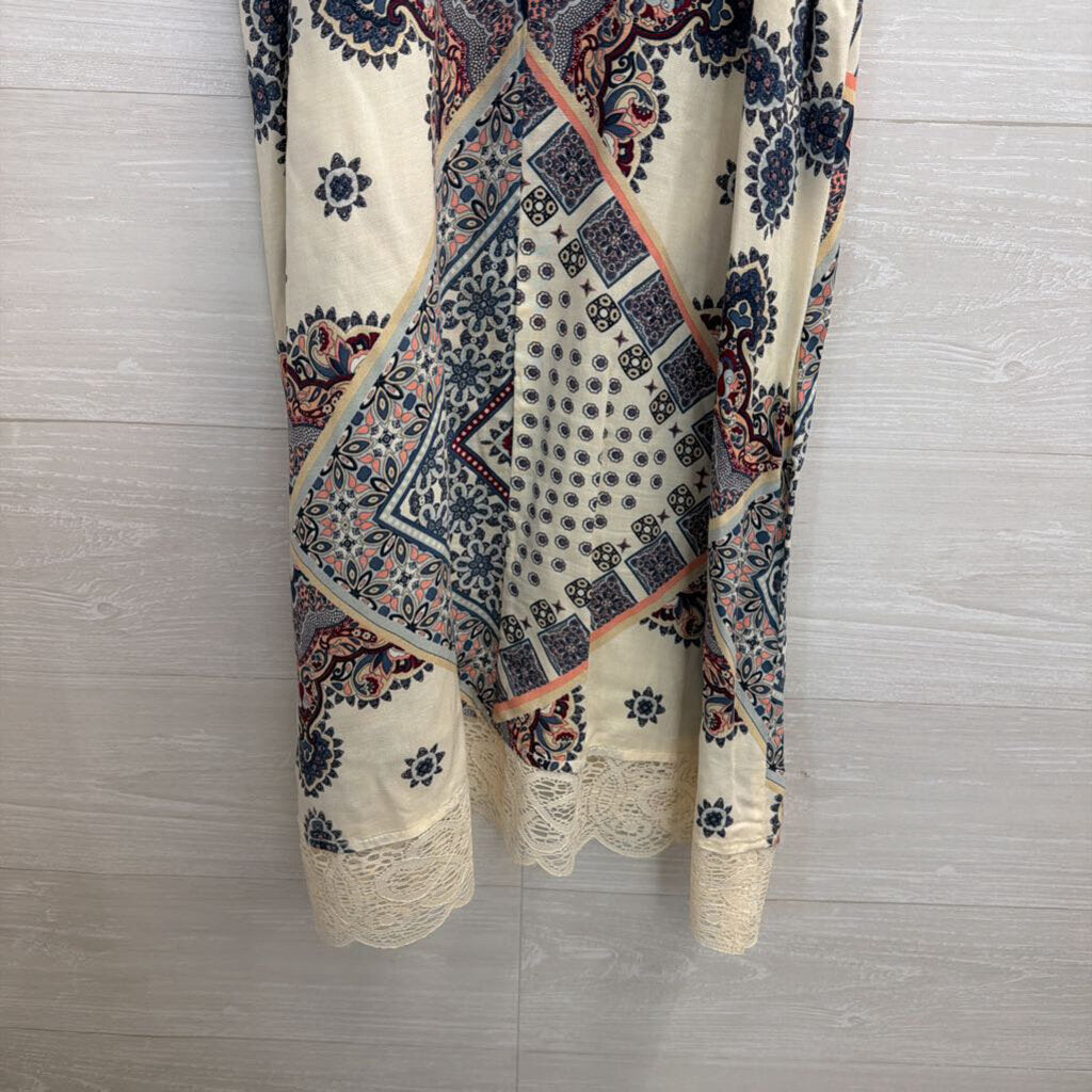 Living Doll White/ Multi Print High Neck Sleeveless Dress Large