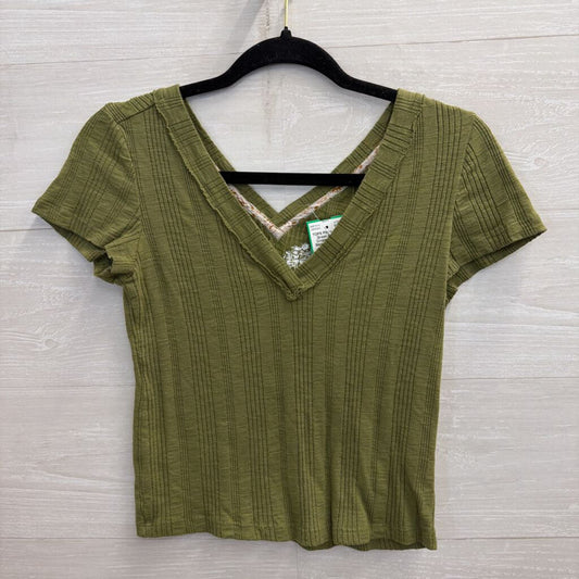 Pilcro Green Ribbed Cropped Short Sleeve Top Small