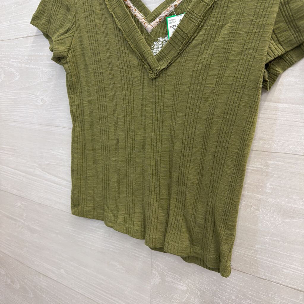 Pilcro Green Ribbed Cropped Short Sleeve Top Small