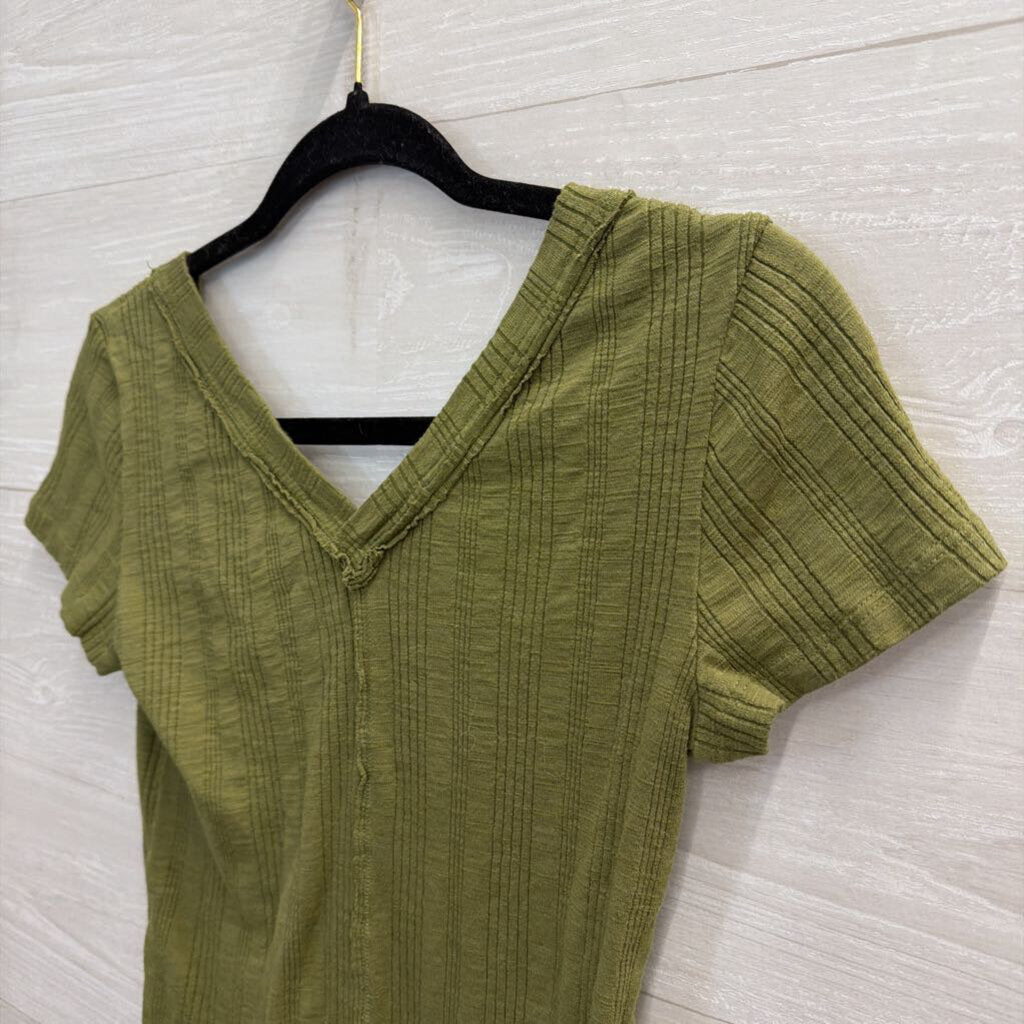 Pilcro Green Ribbed Cropped Short Sleeve Top Small