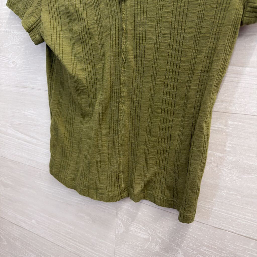 Pilcro Green Ribbed Cropped Short Sleeve Top Small