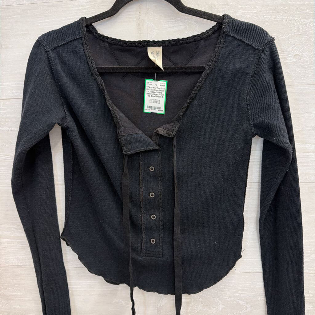 We The Free Black Cropped Long Sleeve Snap Front Top Small