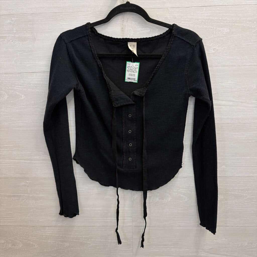 We The Free Black Cropped Long Sleeve Snap Front Top Small