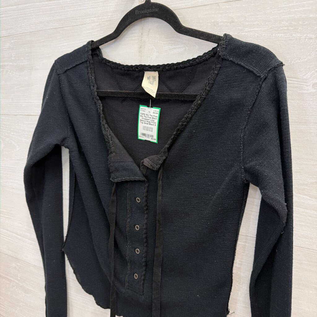 We The Free Black Cropped Long Sleeve Snap Front Top Small