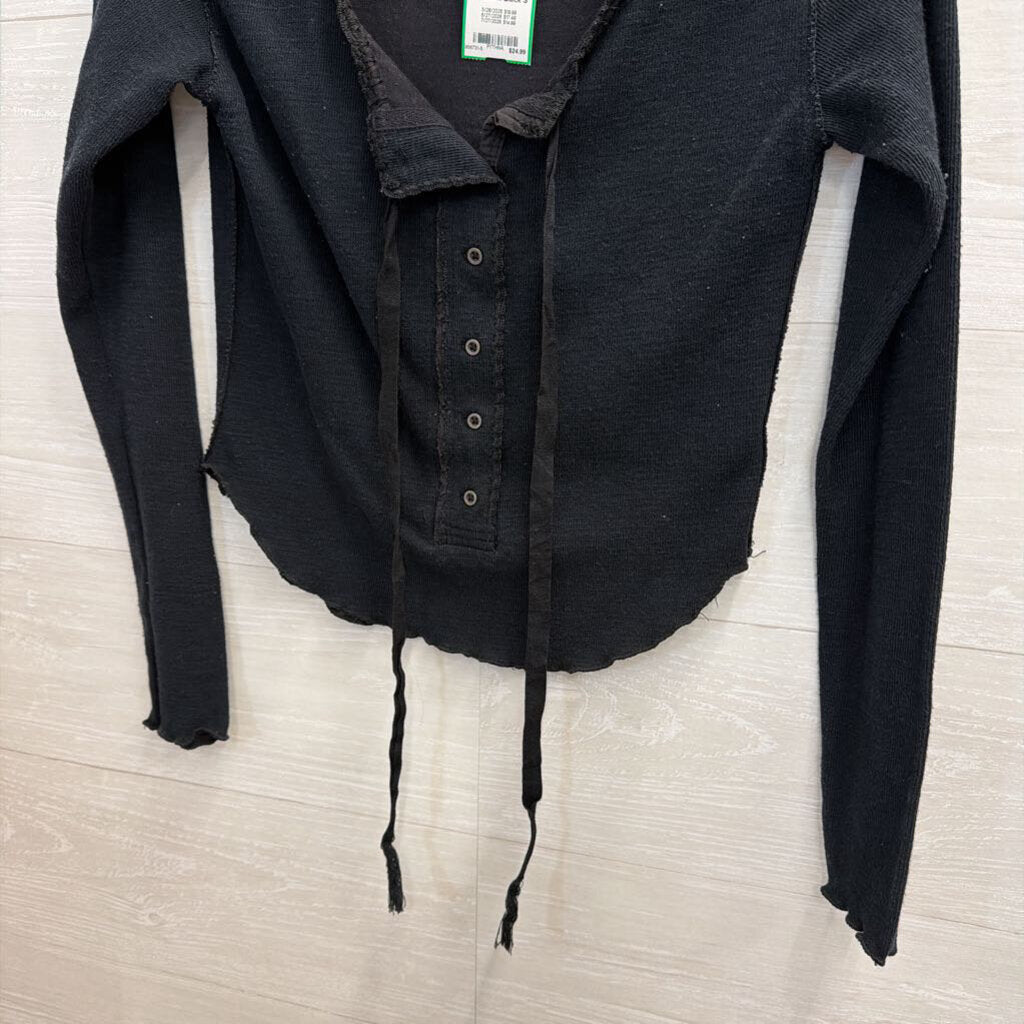 We The Free Black Cropped Long Sleeve Snap Front Top Small