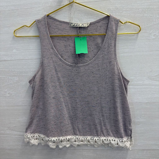 Chloe K Grey/ White Trim Cropped Tank Top Extra Small