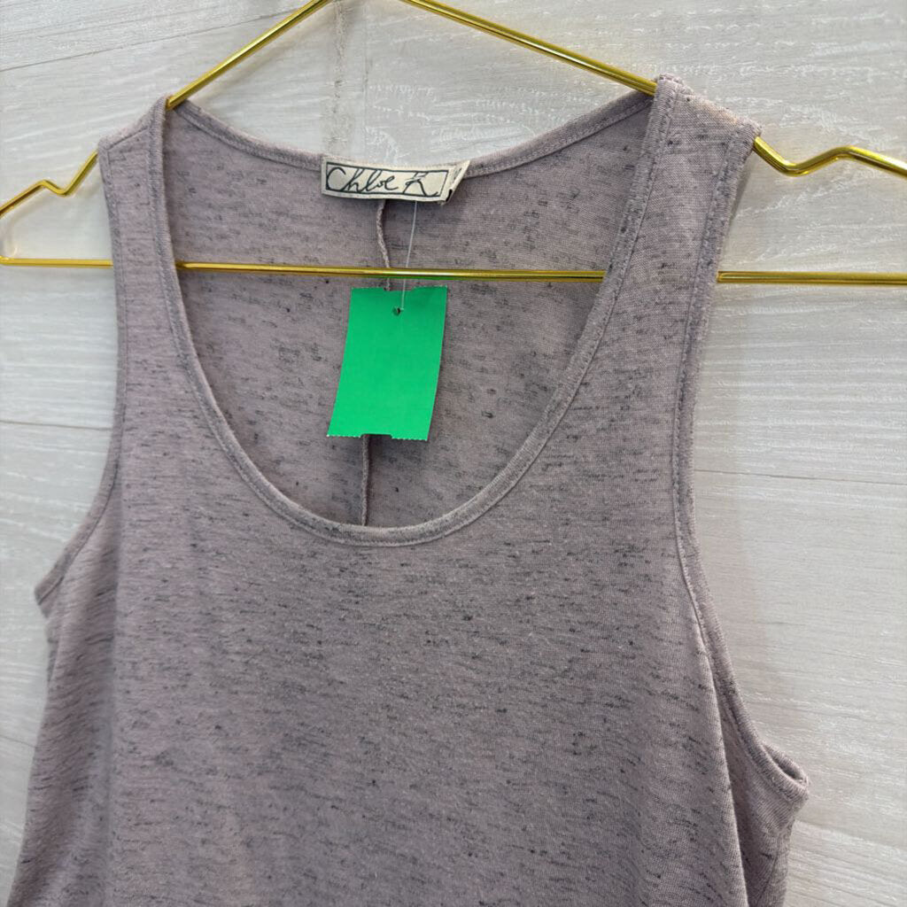 Chloe K Grey/ White Trim Cropped Tank Top Extra Small