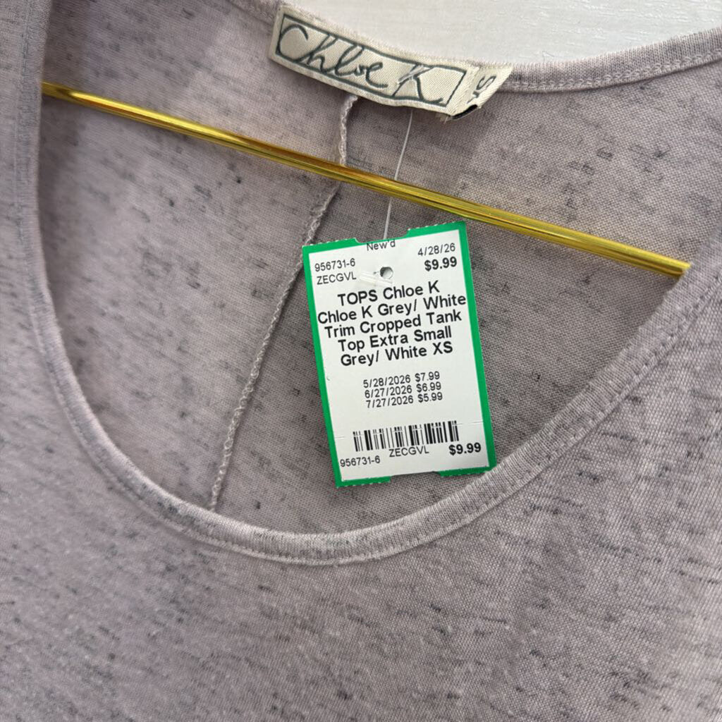 Chloe K Grey/ White Trim Cropped Tank Top Extra Small