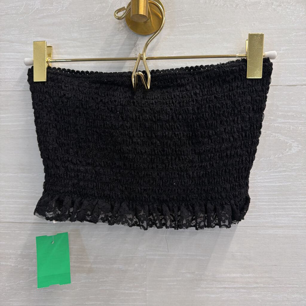 Intimately Free People Black Lace Strapless Cropped Bandeau Top Small