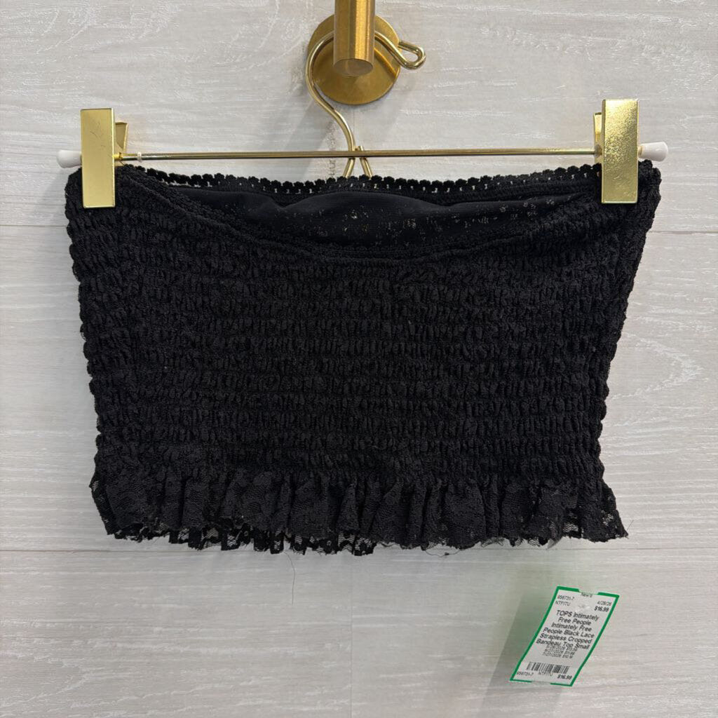 Intimately Free People Black Lace Strapless Cropped Bandeau Top Small