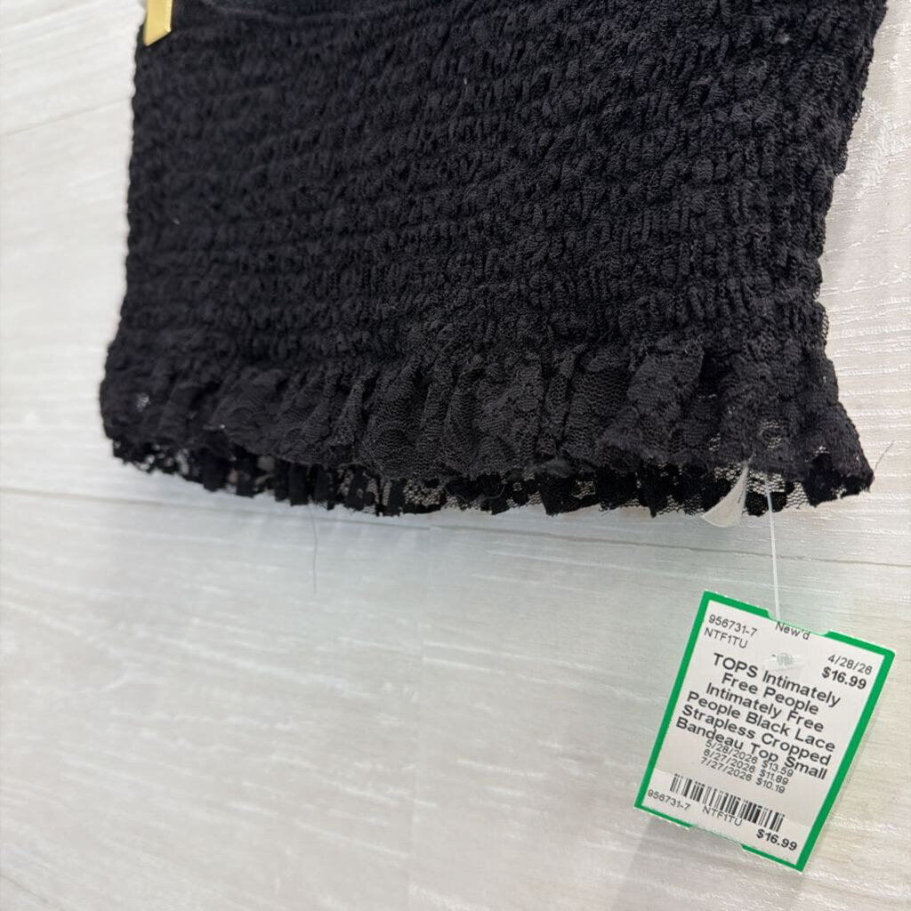 Intimately Free People Black Lace Strapless Cropped Bandeau Top Small
