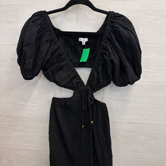 HYFVE Black Textured Short Puff Sleeve Cutout Jumpsuit Small