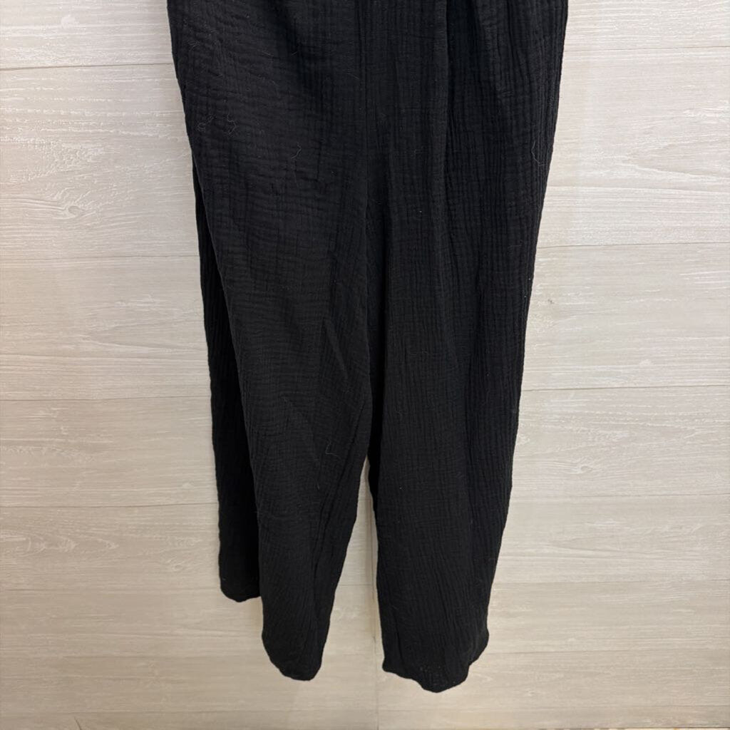 HYFVE Black Textured Short Puff Sleeve Cutout Jumpsuit Small