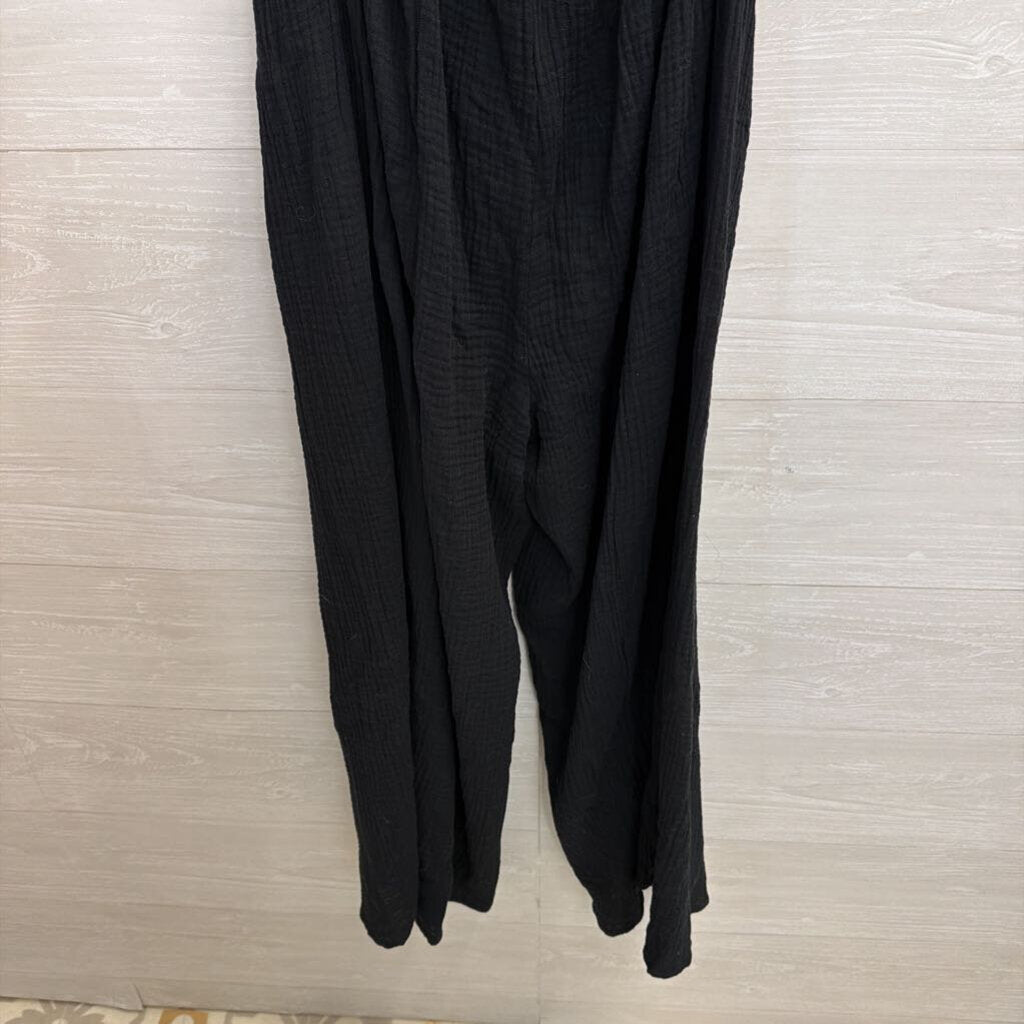 HYFVE Black Textured Short Puff Sleeve Cutout Jumpsuit Small