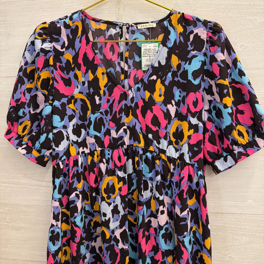 Jodifl Black/ Multi Bright Print Short Puff Sleeve Dress Medium