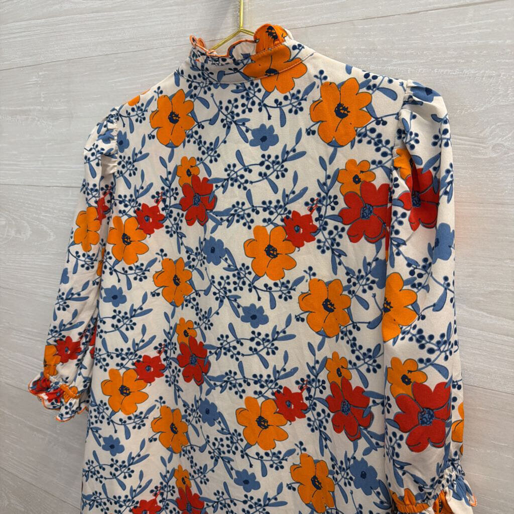 Jodifl White/ Multi Floral Print Puff Sleeve Dress Medium