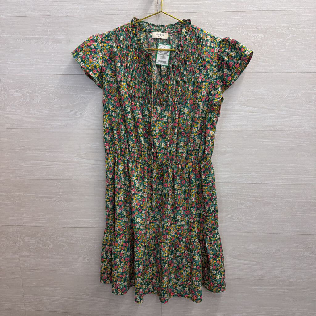 Umgee Green/ Multi Floral Print Short Sleeve Dress Medium