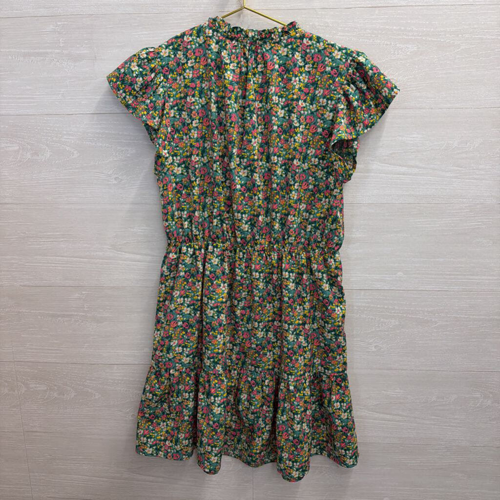 Umgee Green/ Multi Floral Print Short Sleeve Dress Medium