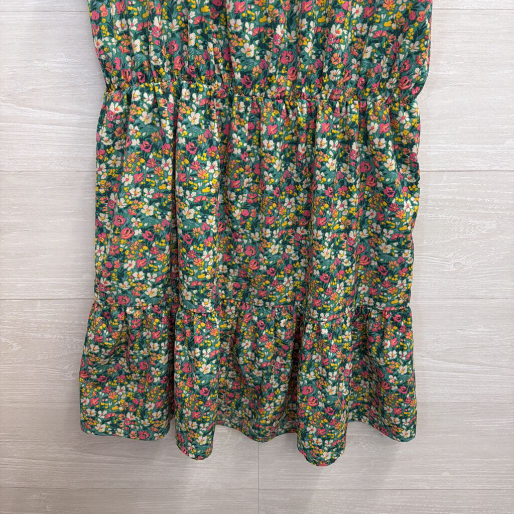 Umgee Green/ Multi Floral Print Short Sleeve Dress Medium