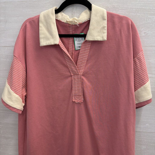 Umgee Pink/ Cream Short Sleeve Shift Dress Medium