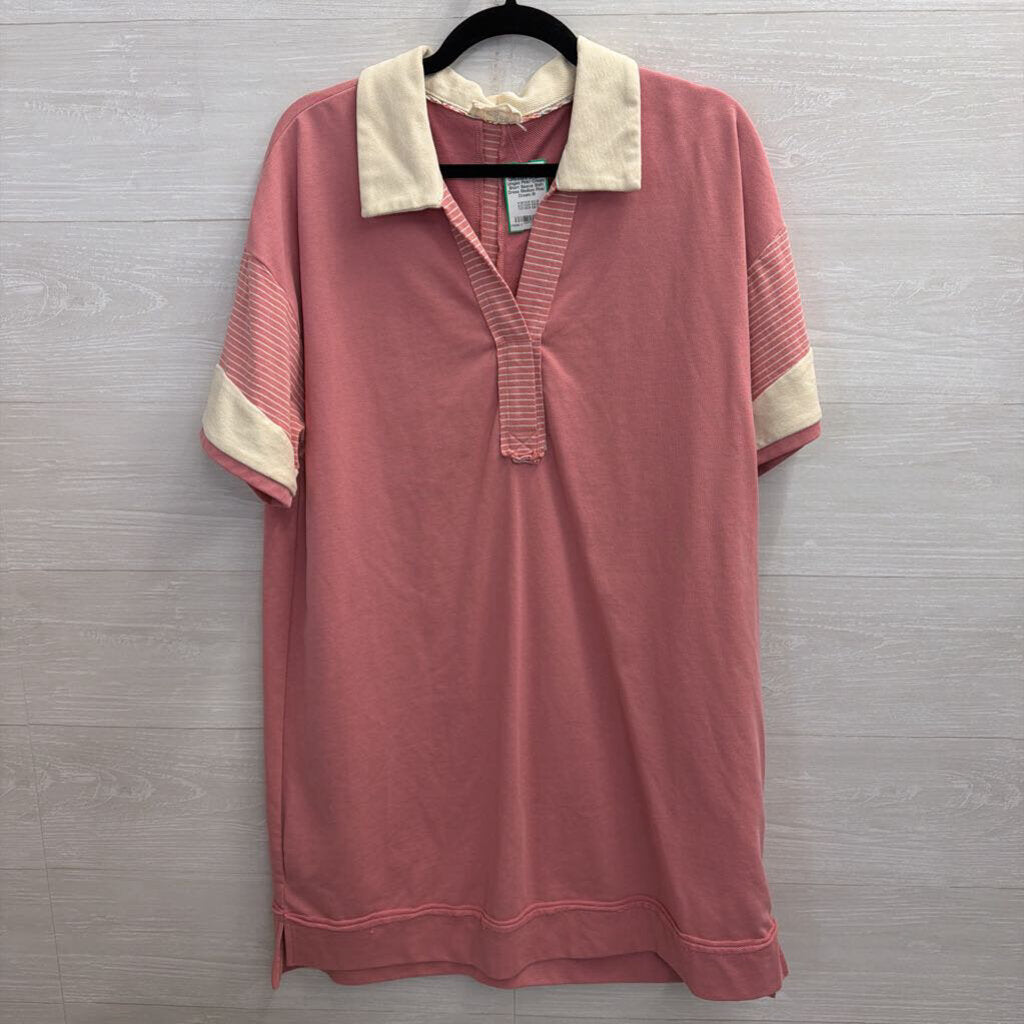 Umgee Pink/ Cream Short Sleeve Shift Dress Medium