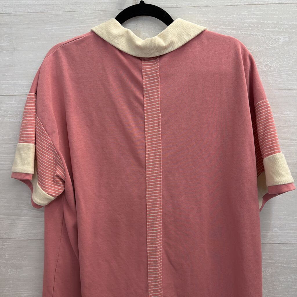 Umgee Pink/ Cream Short Sleeve Shift Dress Medium