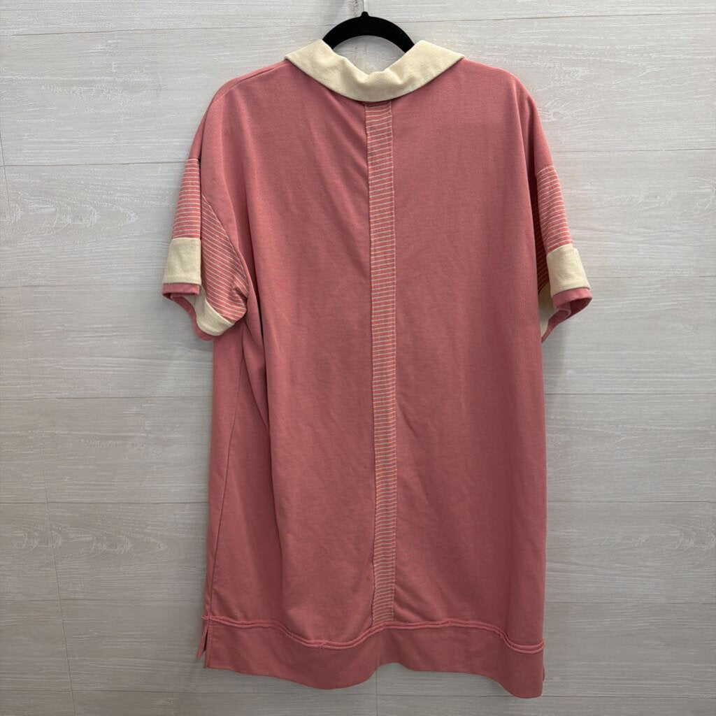 Umgee Pink/ Cream Short Sleeve Shift Dress Medium