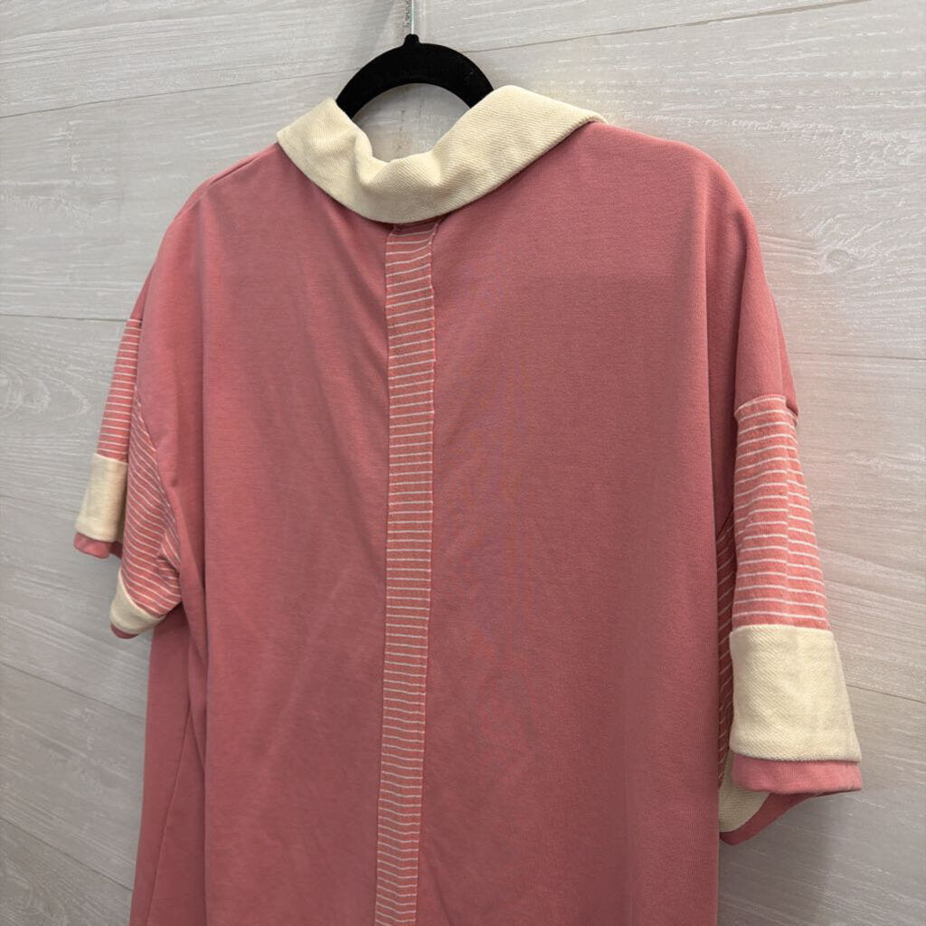 Umgee Pink/ Cream Short Sleeve Shift Dress Medium