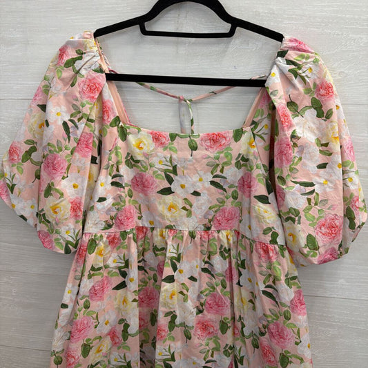 GiGio Pink/ Multi Floral Print Puff Sleeve Dress Medium