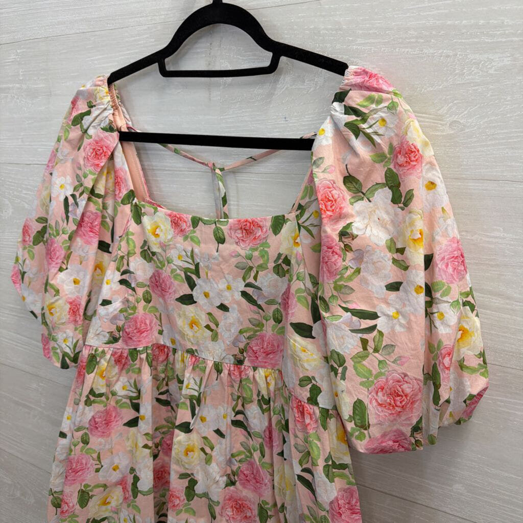 GiGio Pink/ Multi Floral Print Puff Sleeve Dress Medium