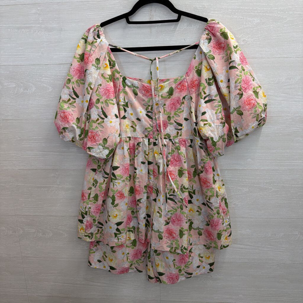 GiGio Pink/ Multi Floral Print Puff Sleeve Dress Medium