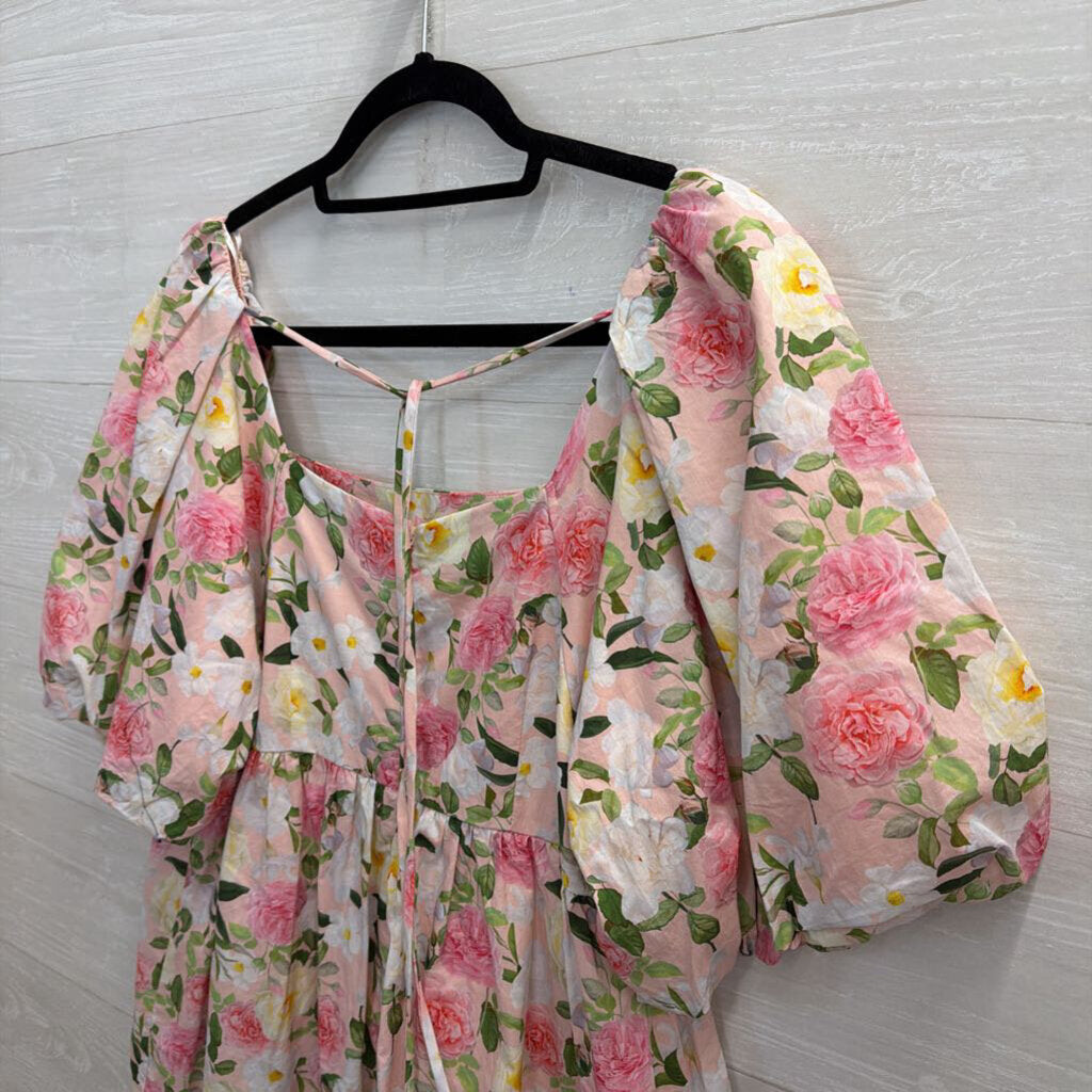 GiGio Pink/ Multi Floral Print Puff Sleeve Dress Medium